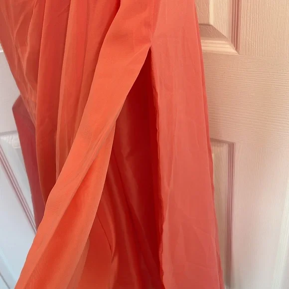 HY ONE SHOULDER CORSET STYLE FORMAL WEDDING GUEST PROM GOWN DRESS CORAL SIZE 12 - Picture 10 of 14